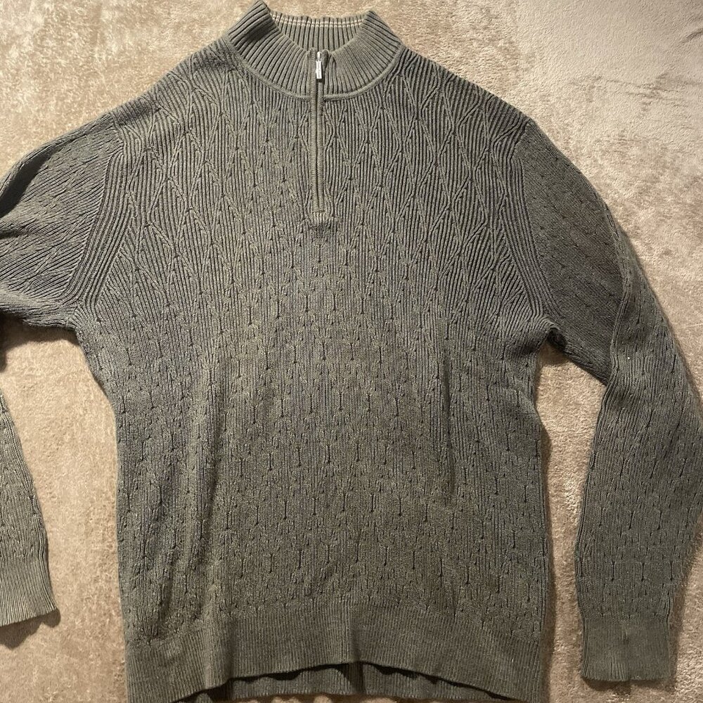 Tommy Bahama Sweater Men's Sz 2X XXL Cable Knit 1/4 Zip Olive Green Pullover
